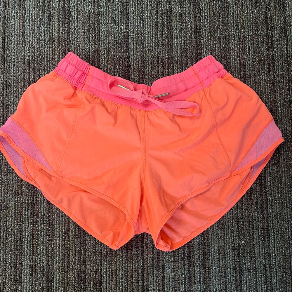 Lululemon Size 2  2 inch neon coral hotty hot shorts